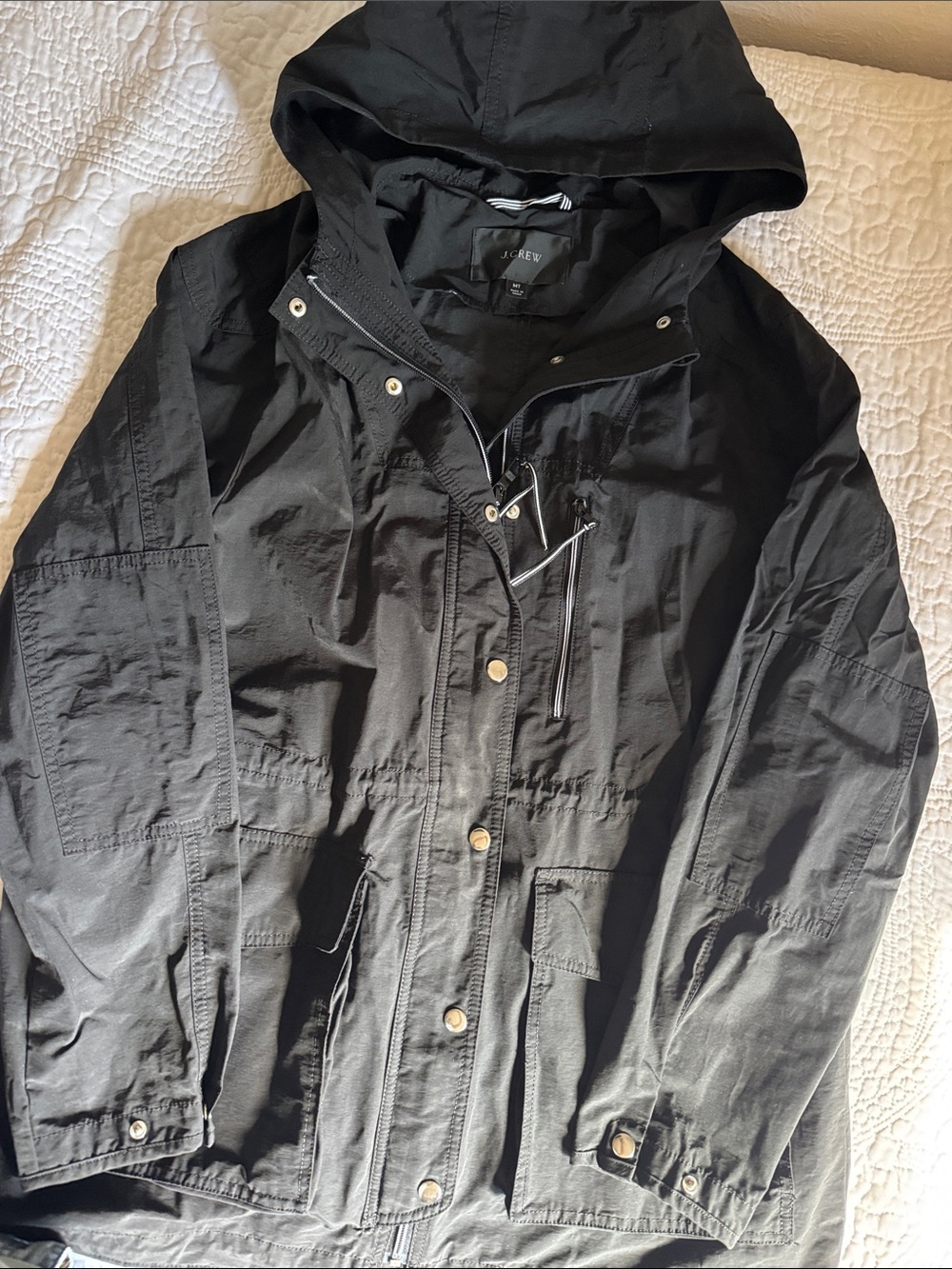 J. Crew Black Perfect Lightweight Rain Utility Jacket Coat Hooded